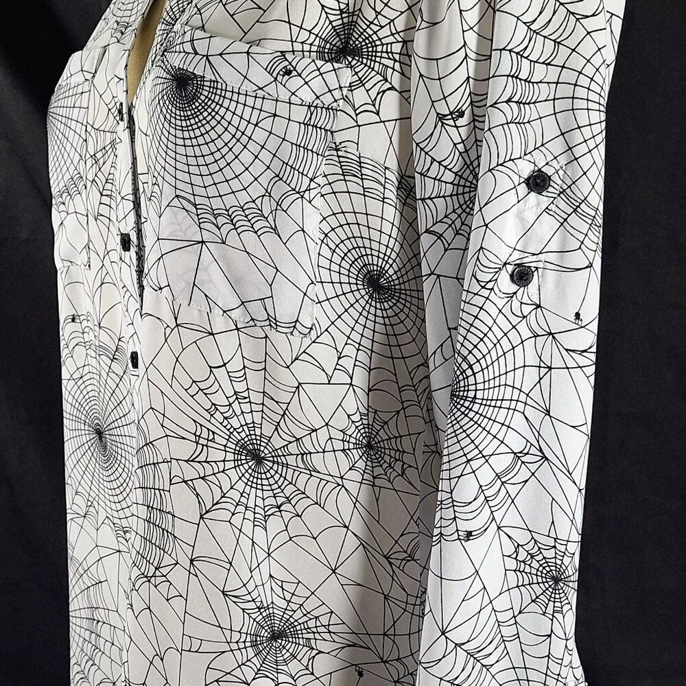 Express Portofino Shirt  Long Sleeve Blouse White Spider Web Women’s M - Picture 2 of 4